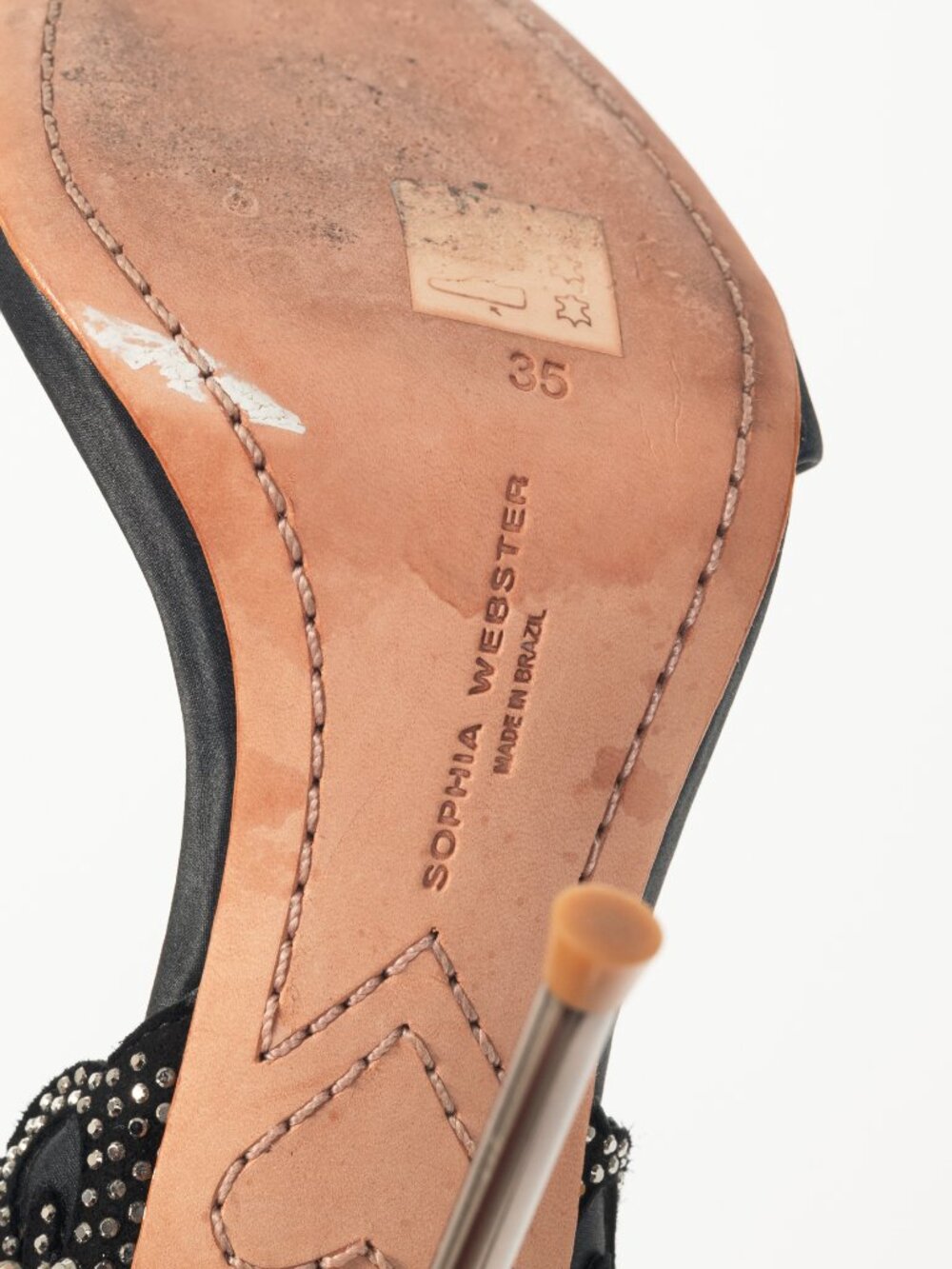 Sophia Webster Evangeline "Black" Crystal-Embellished Satin Sandals - Picture 5 of 10